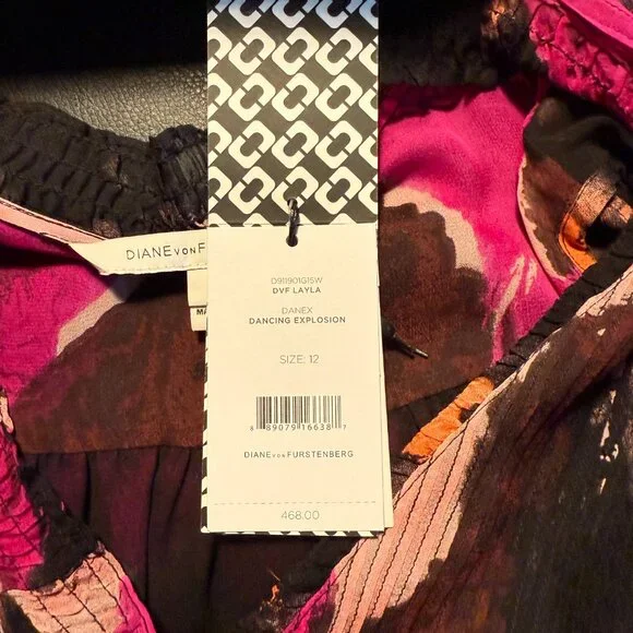 Diane von Furstenberg Layla Silk Printed Dress Color: dancing explosion Size: 12 - Picture 9 of 9